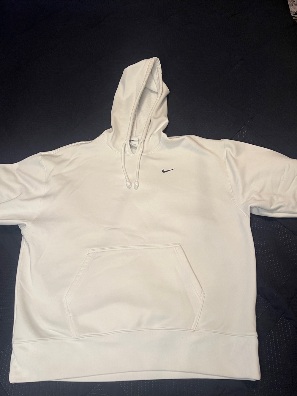 Nike White Hooded Sweatshirt with Small Black Swoosh